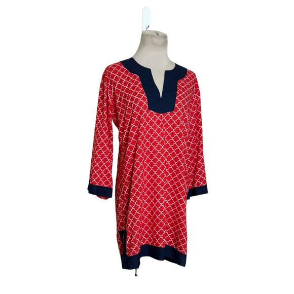 Top it Off red blue trim cotton 3/4 sleeves tunic top size small - Picture 6 of 13